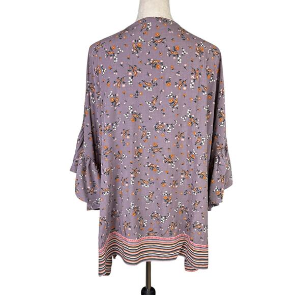 Matilda Jane M/L Along the Way Purple Bird Floral Stripe Print Open Front Kimono - Picture 5 of 13